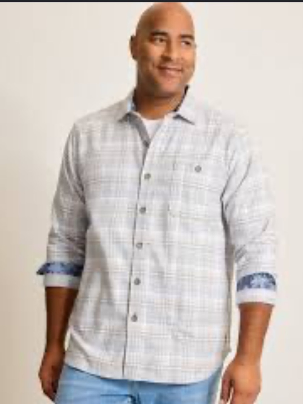 NWOT Tommy Bahama Light Gray Plaid Casual Button-Down Shirt Jacket 100% Cotton